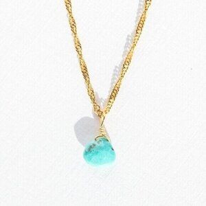 Dainty Turquoise Pendant Necklace Waterproof Gold Chain Hypoallergenic Jewelry